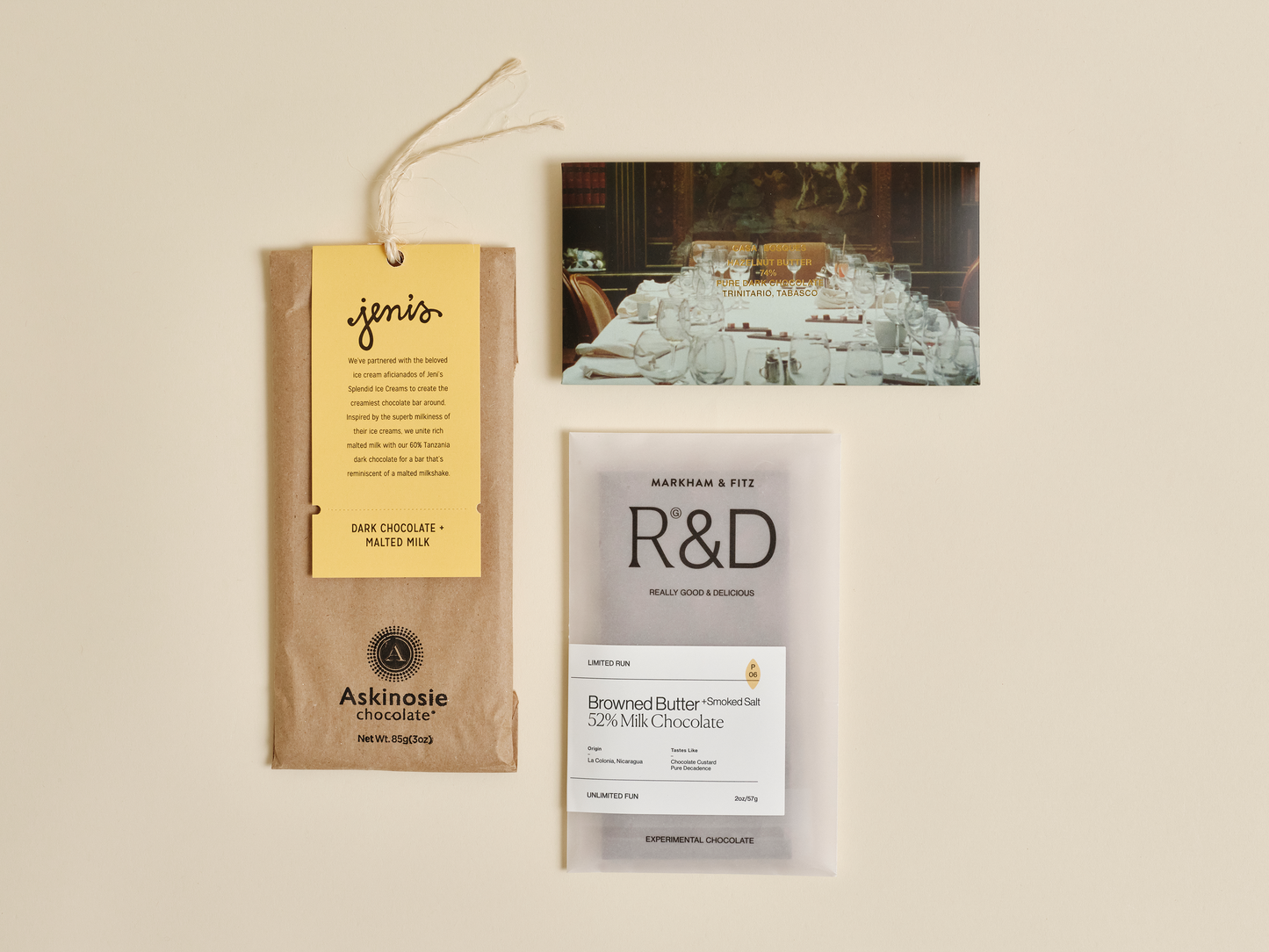 Gourmet chocolate gift set with three artisan chocolate bars
