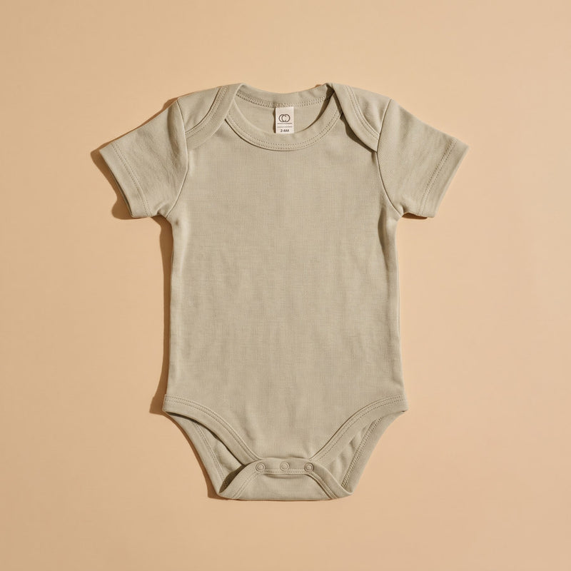 Sage green organic cotton baby bodysuit, short sleeve