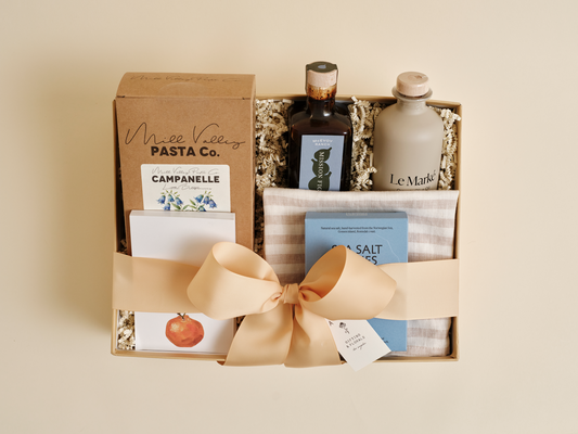 Gourmet pantry gift box with olive oil and specialty foods