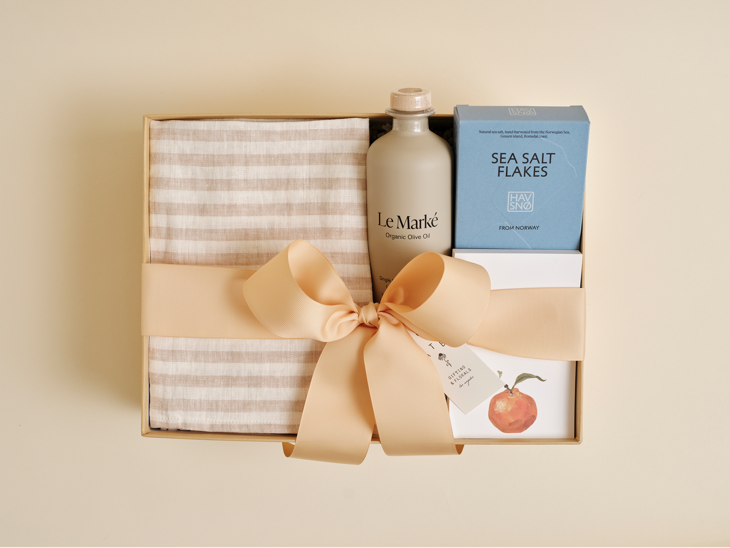 Gourmet pantry gift box with olive oil and kitchen essentials