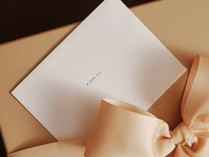 Custom gift box note card and peach ribbon
