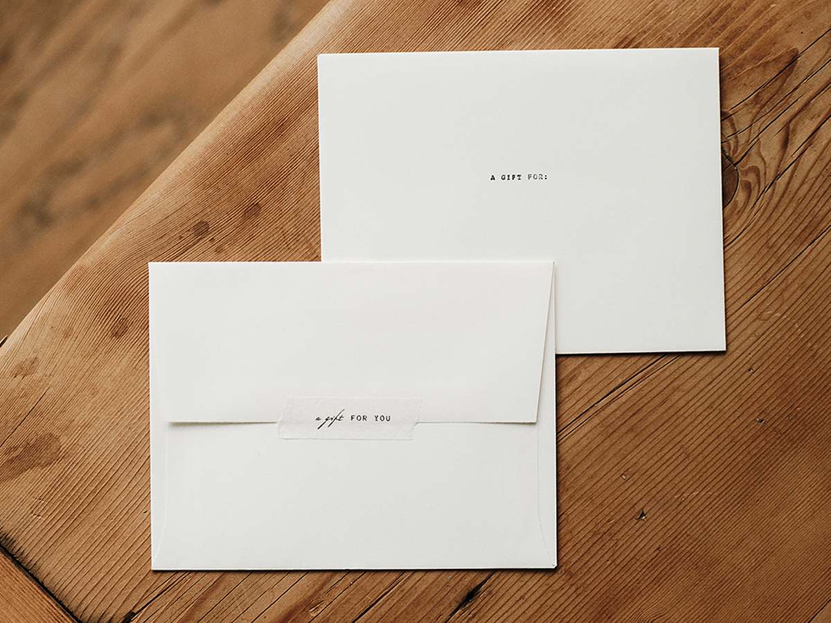 Gift note cards and envelope for a custom gift box