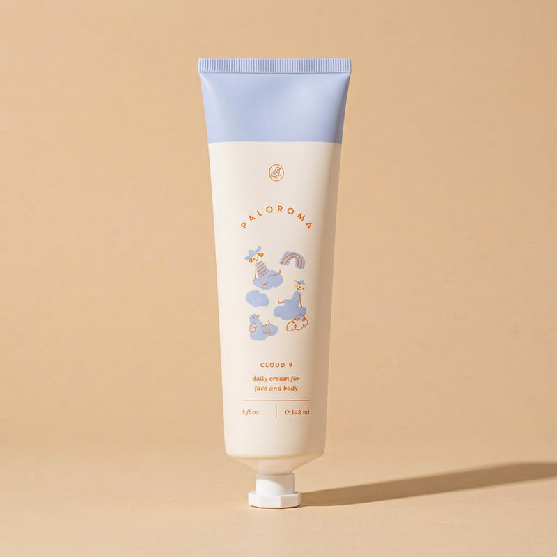Paloroma Cloud 9 daily creme in a printed tube with a periwinkle cap